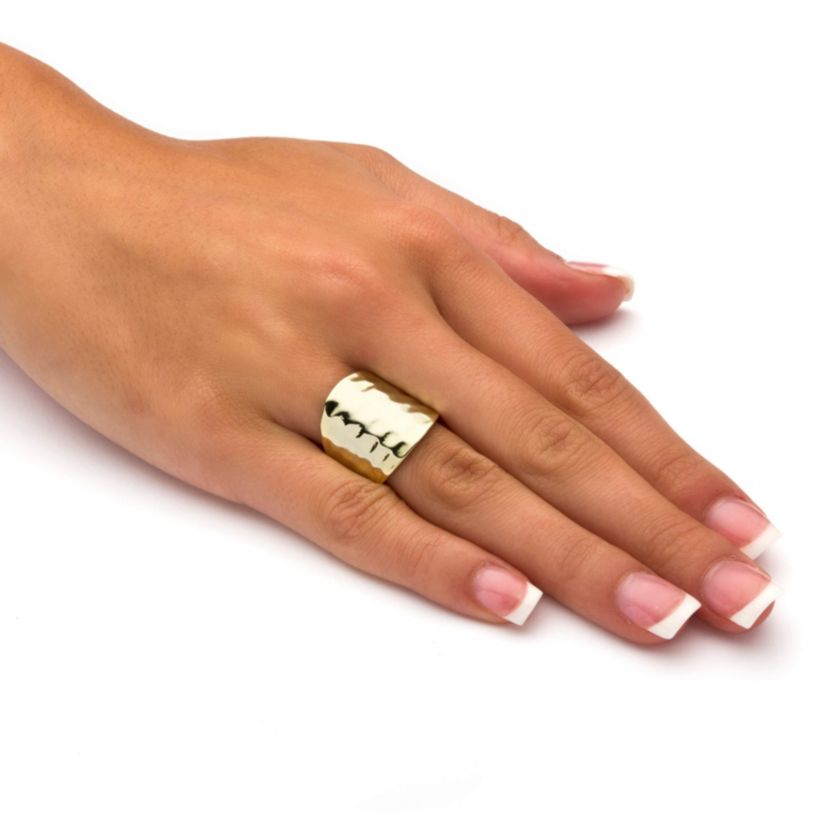 14k Yellow Gold-Plated Hammered Style Cigar Band Ring