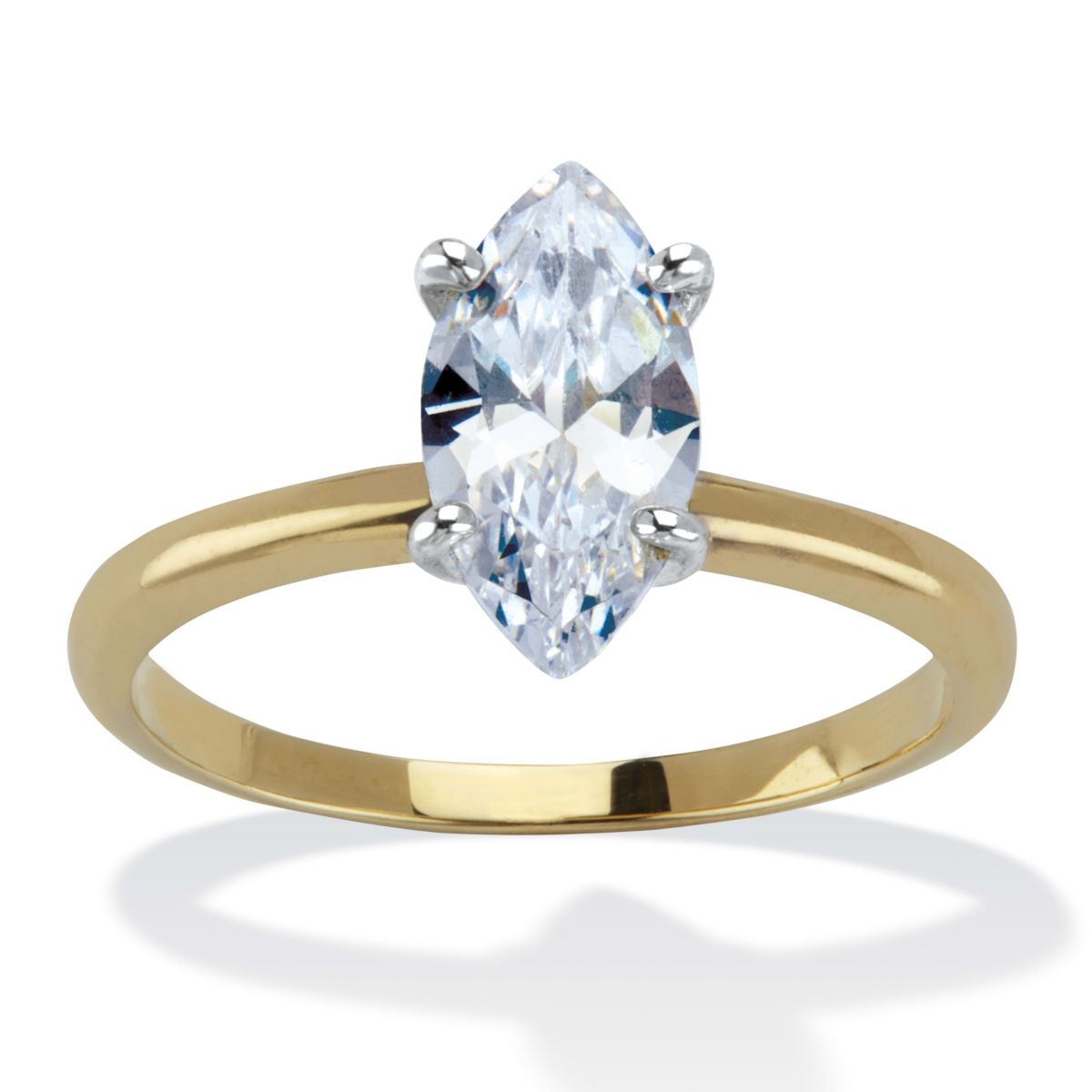 2 TCW Marquise Cubic Zirconia 18k Gold-Plated Solitaire Engagement Ring