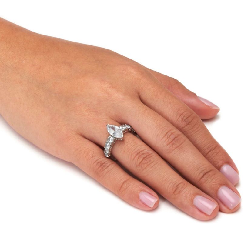 3.40 TCW Marquise-Cut Cubic Zirconia Silvertone Engagement Ring