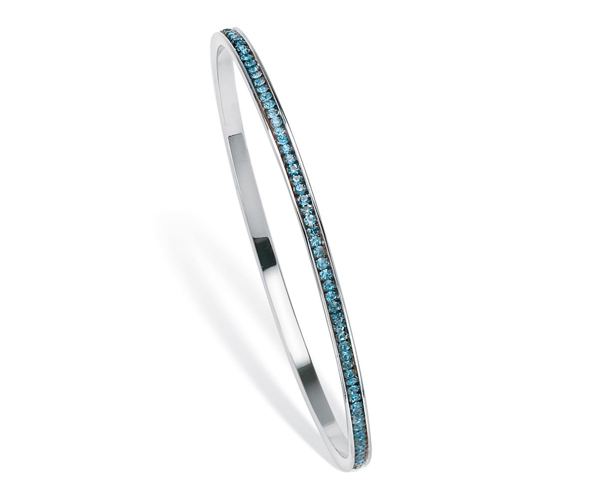 Birthstone Silvertone Eternity Bangle Bracelet