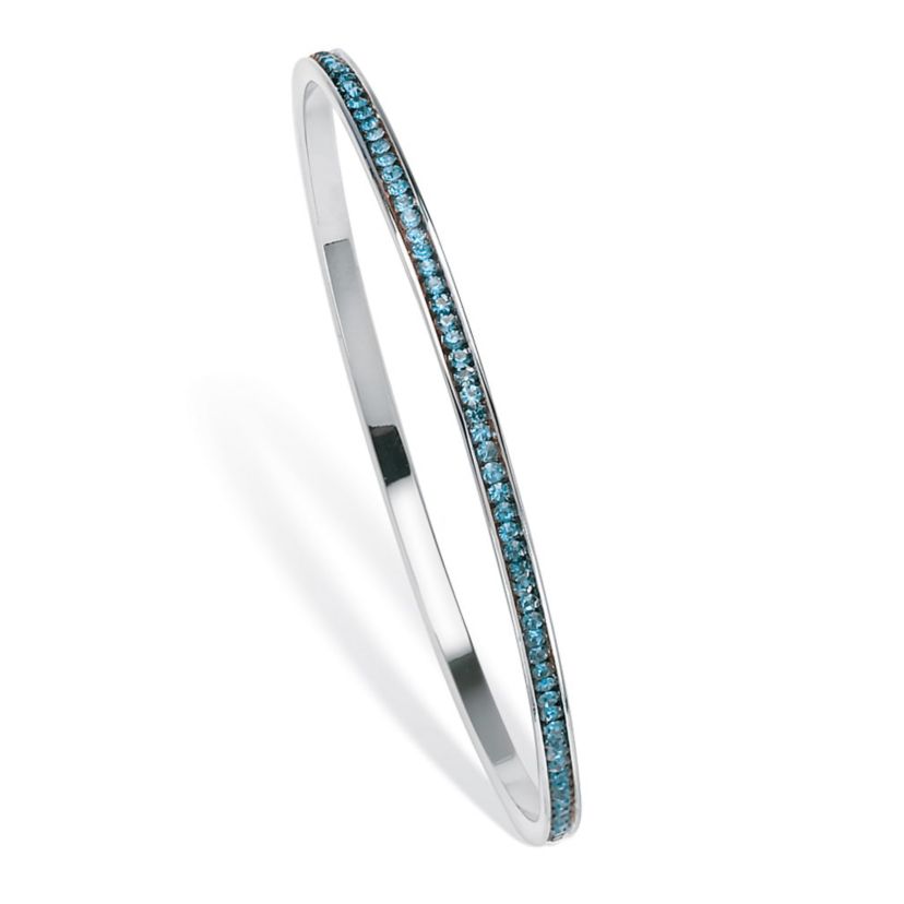 Birthstone Silvertone Eternity Bangle Bracelet