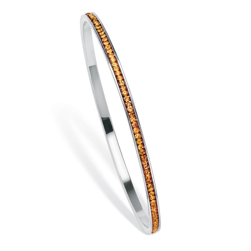 Birthstone Silvertone Eternity Bangle Bracelet