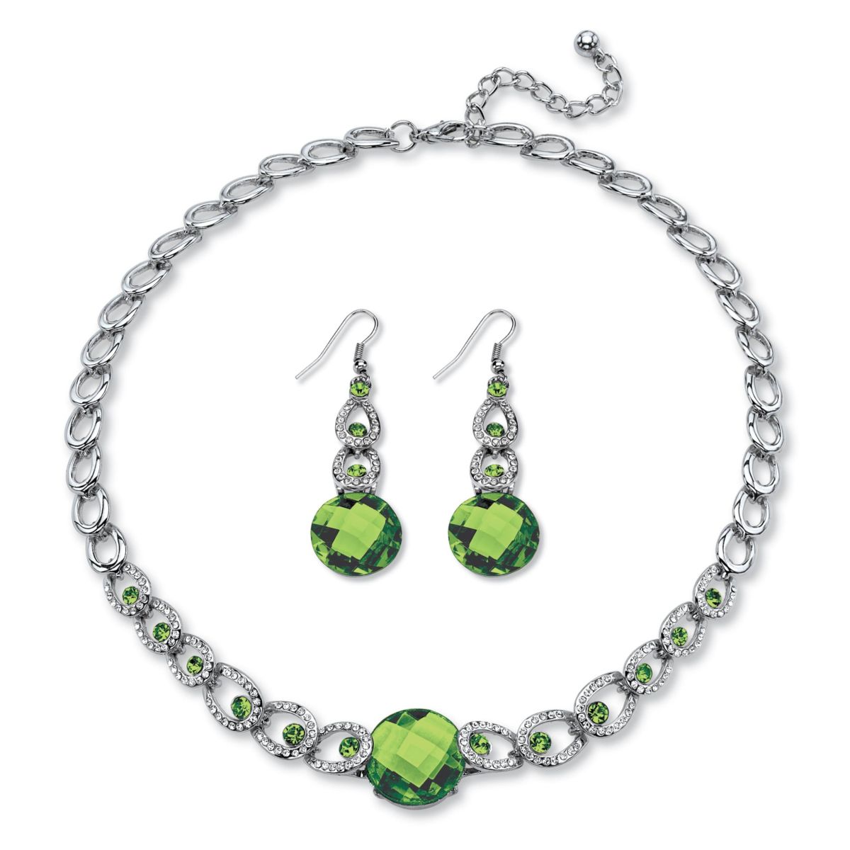Simulated Birthstone Silvertone Jewelry Set
