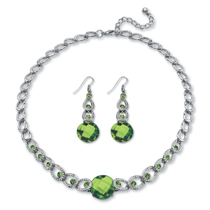Simulated Birthstone Silvertone Jewelry Set