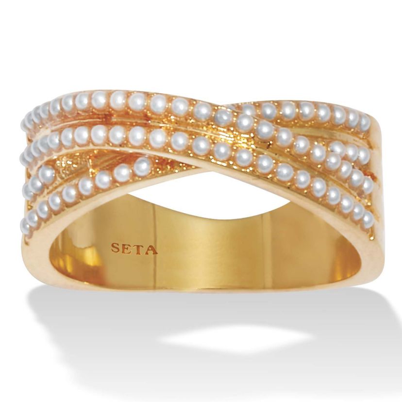 Crossover Pave Pearl 14K Gold-Plated  Ring