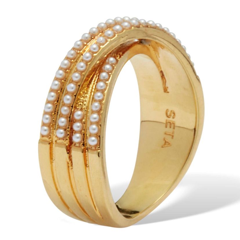 Crossover Pave Pearl 14K Gold-Plated  Ring