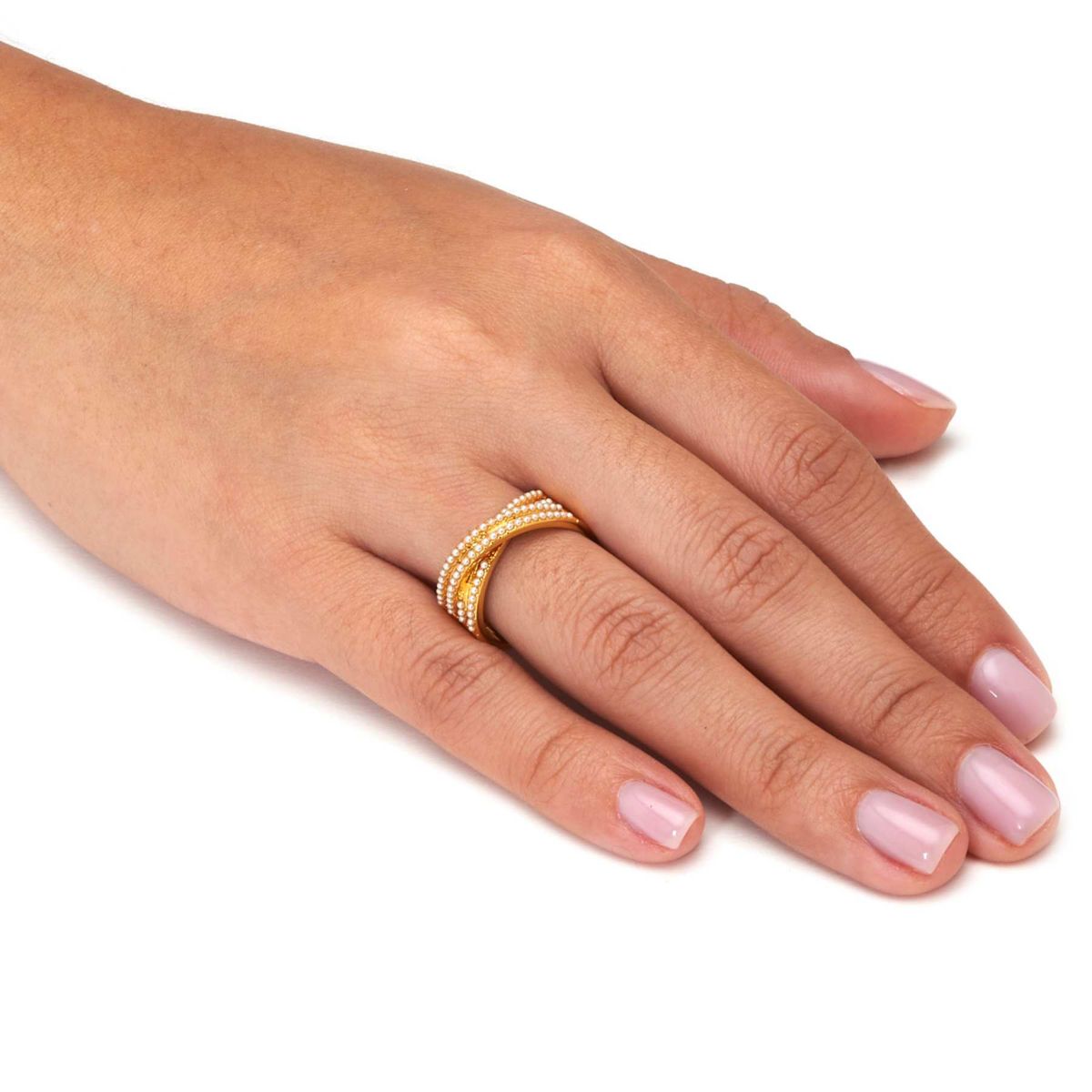 Crossover Pave Pearl 14K Gold-Plated  Ring