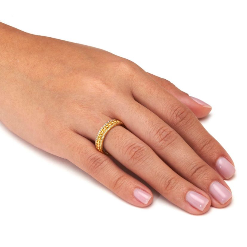 Triple Row Yellow Gold-Plated Round Crystal Band Ring