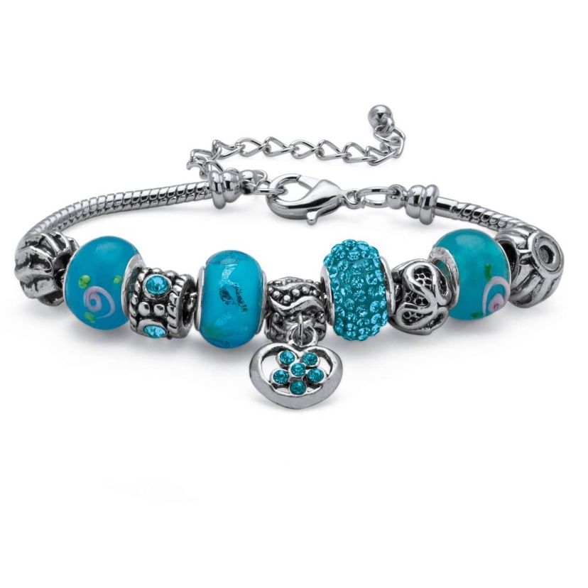 Birthstone Silvertone Bali-Style Bracelet 8"