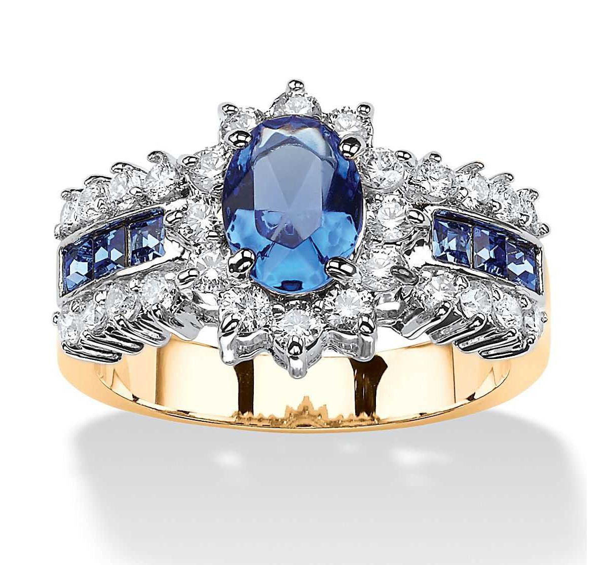 .82 TCW Blue Crystal and CZ Gold-Plated Ring