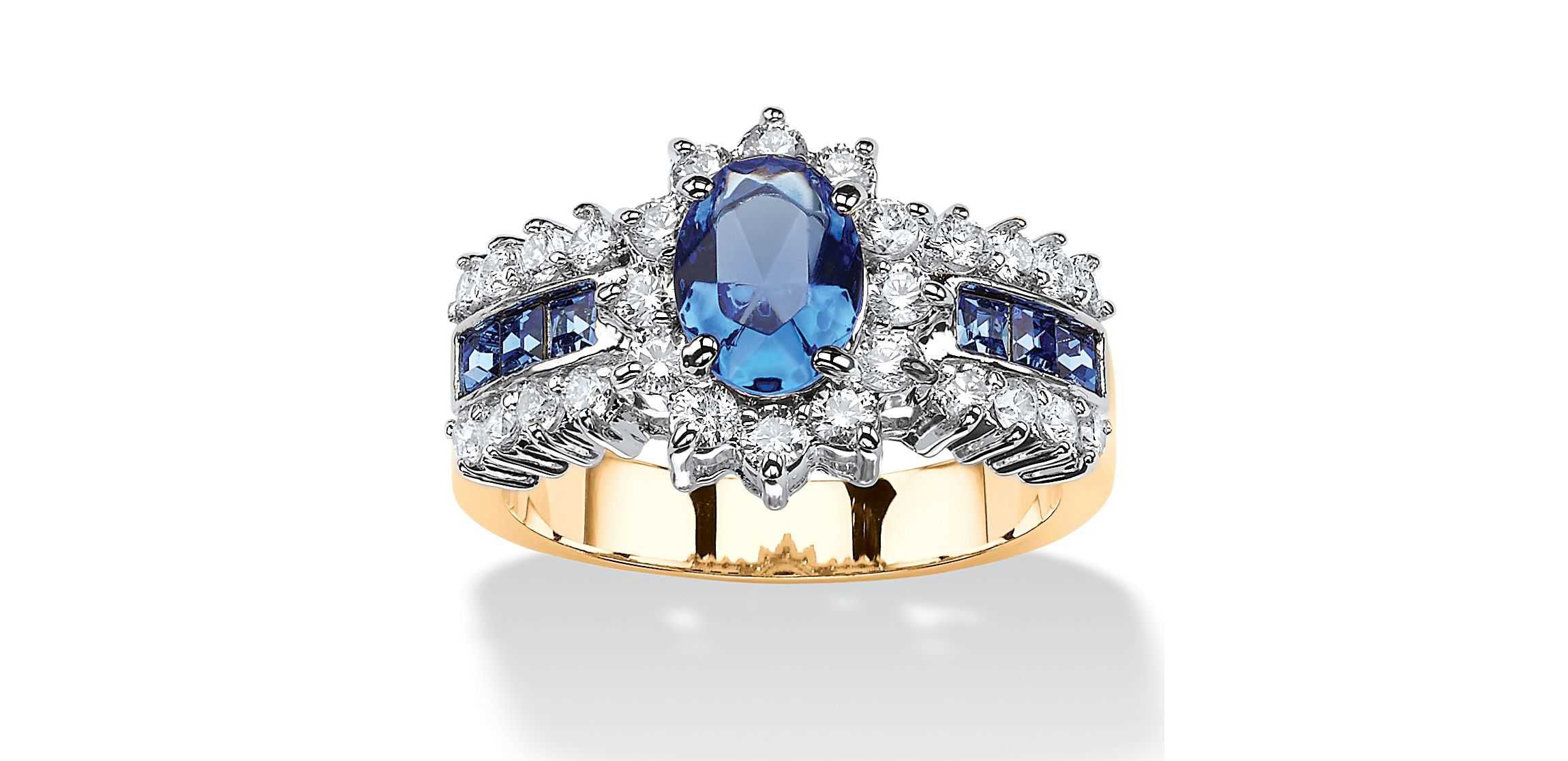 .82 TCW Blue Crystal and CZ Gold-Plated Ring