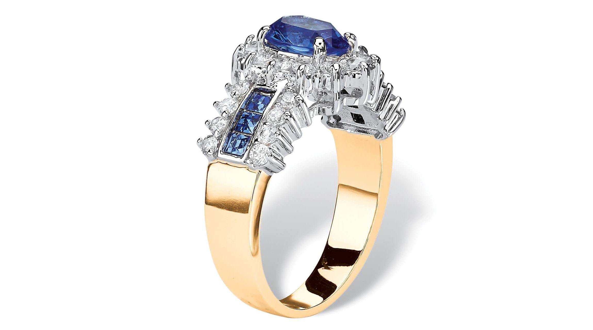 .82 TCW Blue Crystal and CZ Gold-Plated Ring