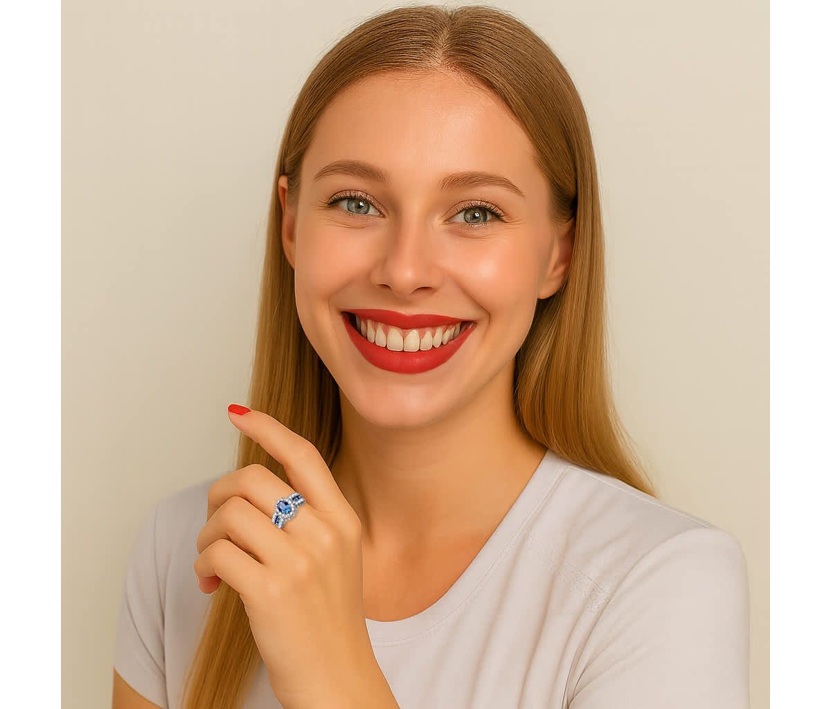 .82 TCW Blue Crystal and CZ Gold-Plated Ring