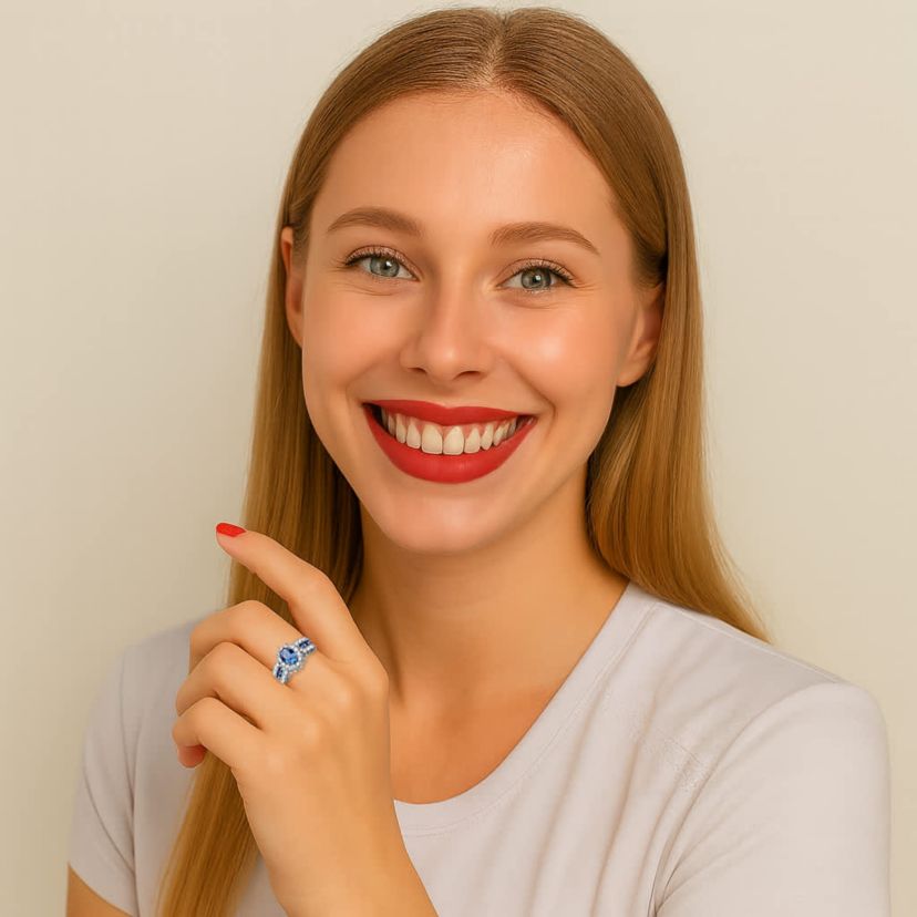 .82 TCW Blue Crystal and CZ Gold-Plated Ring