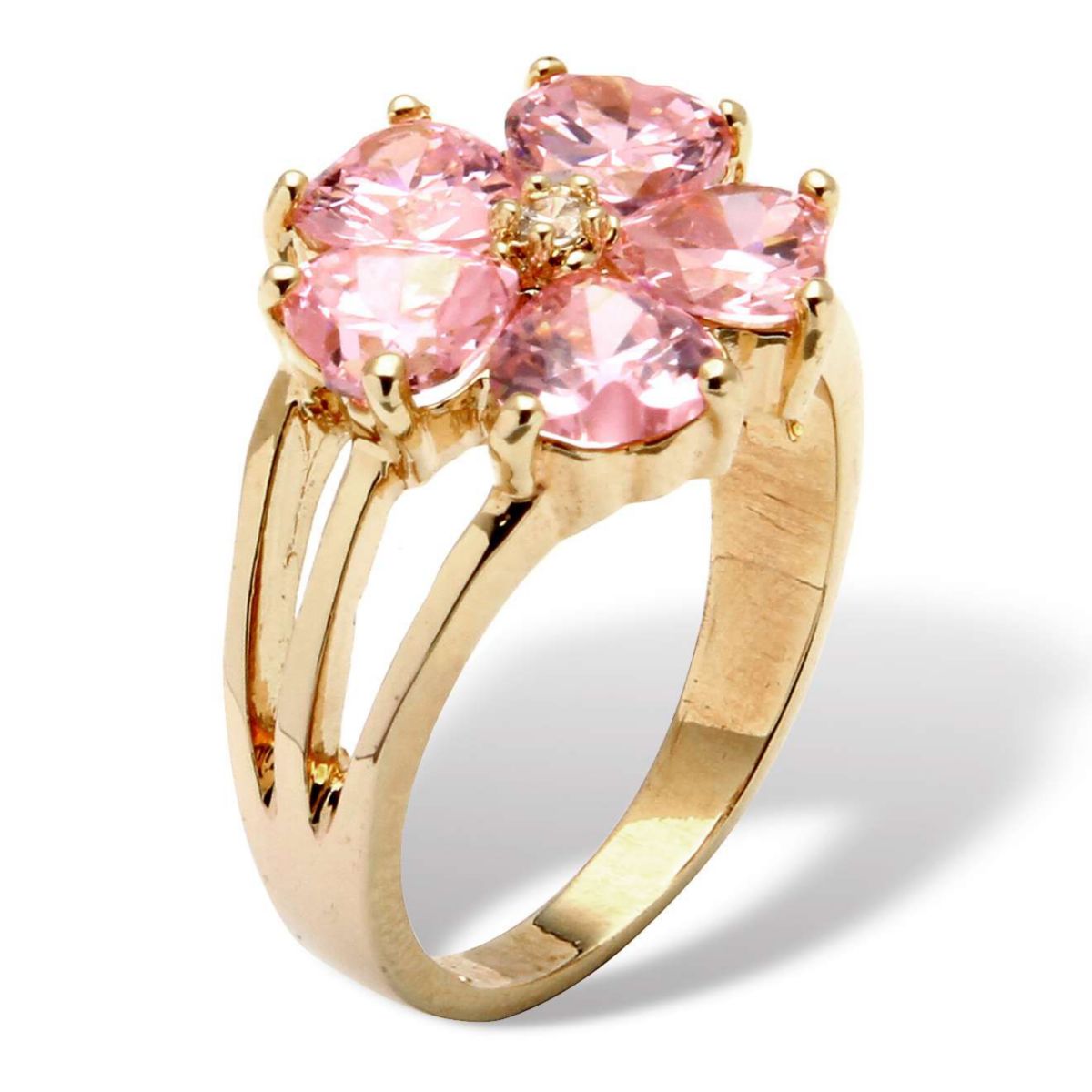 4 TCW Heart-Shaped Pink Cubic Zirconia Gold-Plated Flower-Shaped Ring