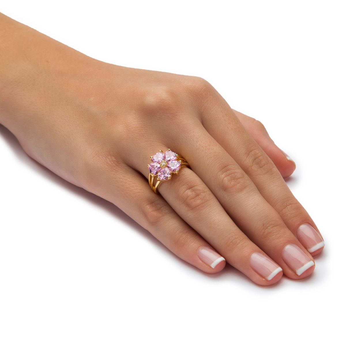4 TCW Heart-Shaped Pink Cubic Zirconia Gold-Plated Flower-Shaped Ring