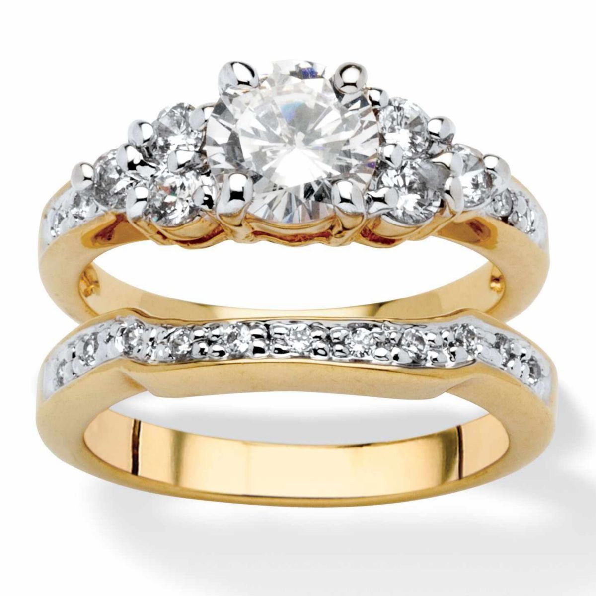 2 Piece 2.01 TCW Round Cubic Zirconia Bridal Ring Set in 18k Gold-Plated