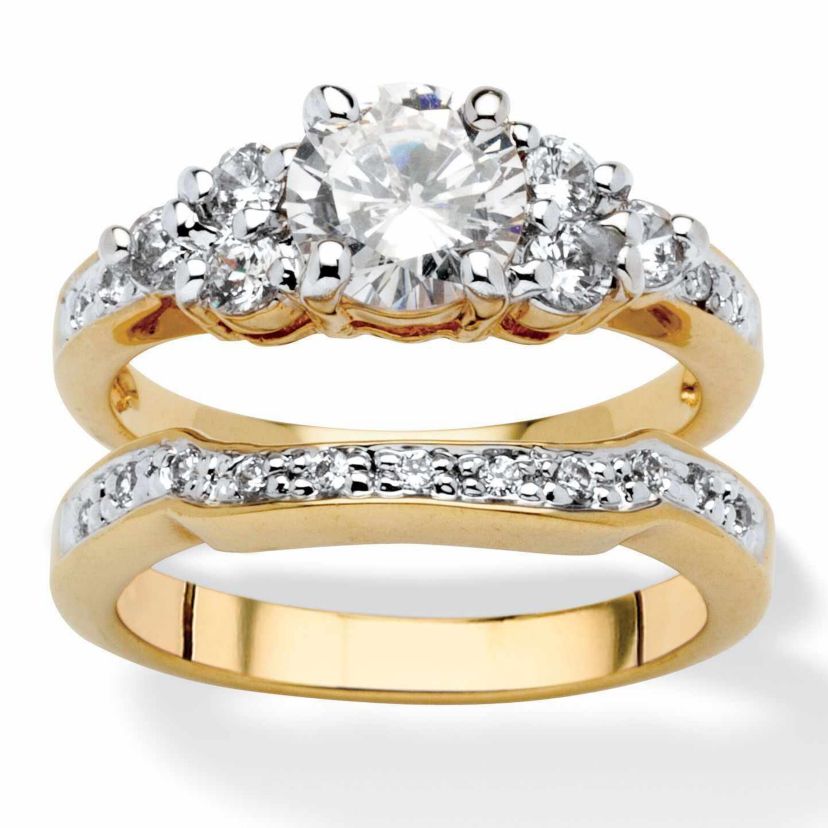 2 Piece 2.01 TCW Round Cubic Zirconia Bridal Ring Set in 18k Gold-Plated