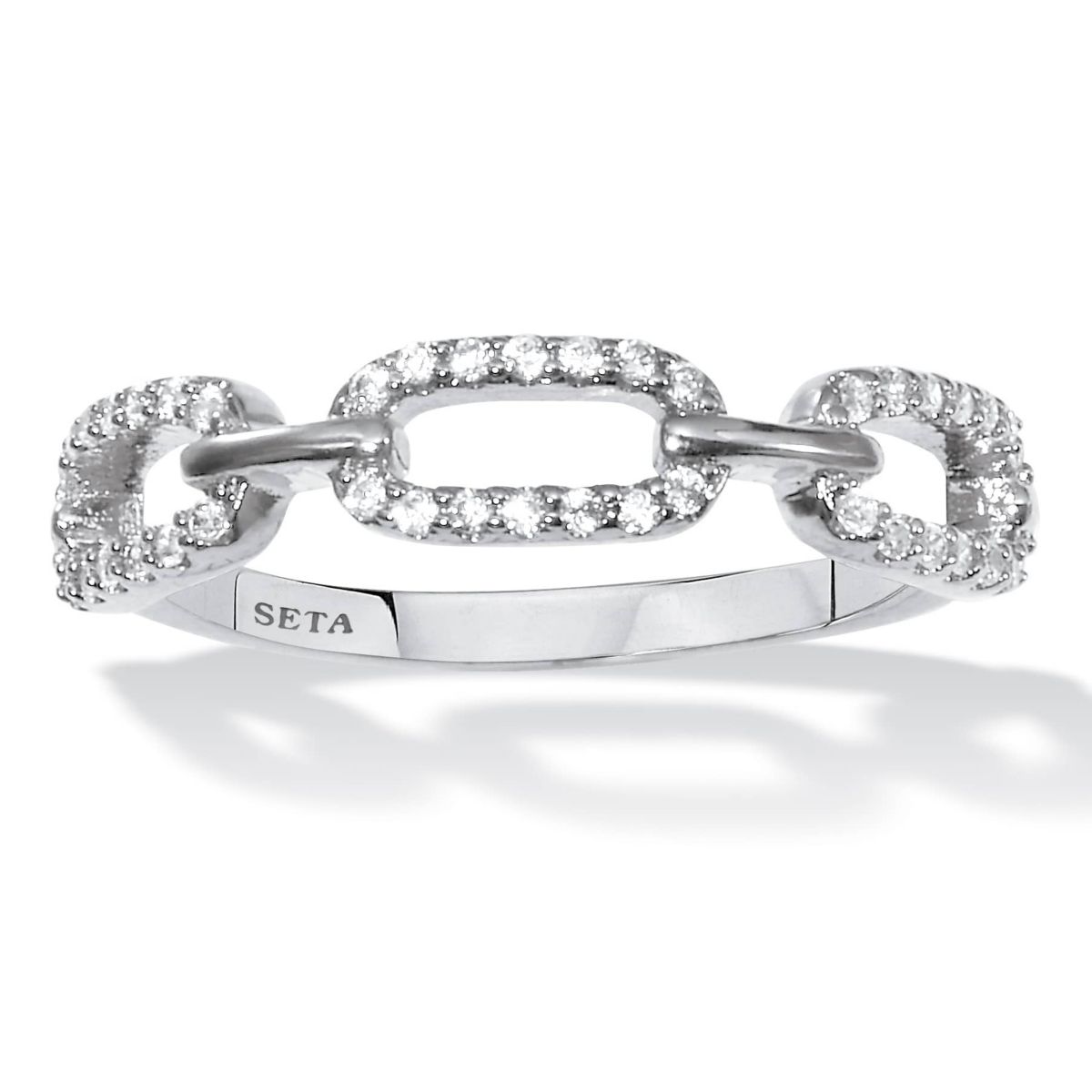 Lab Created .21 TCW Round Cubic Zirconia Silvertone Link Ring
