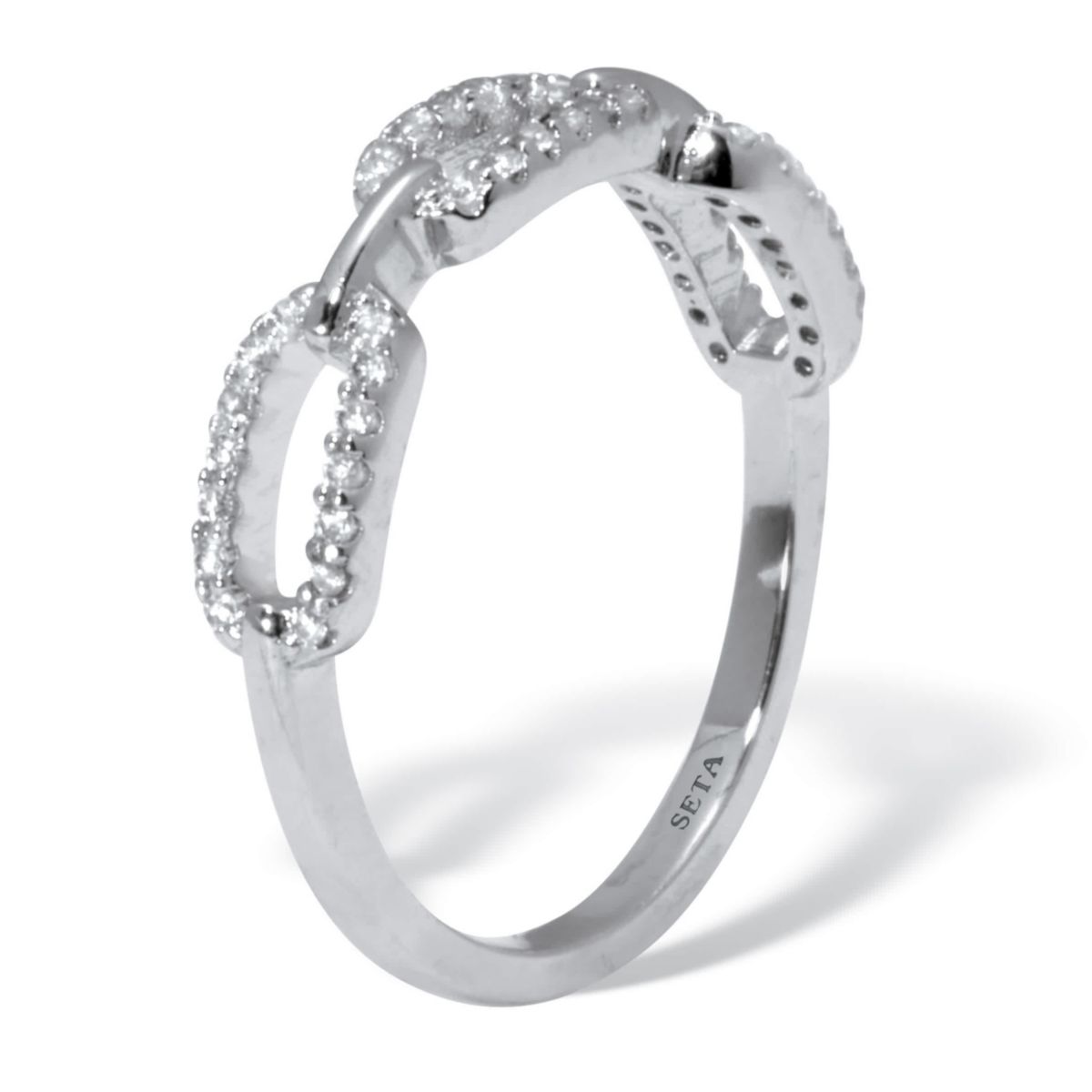 Lab Created .21 TCW Round Cubic Zirconia Silvertone Link Ring