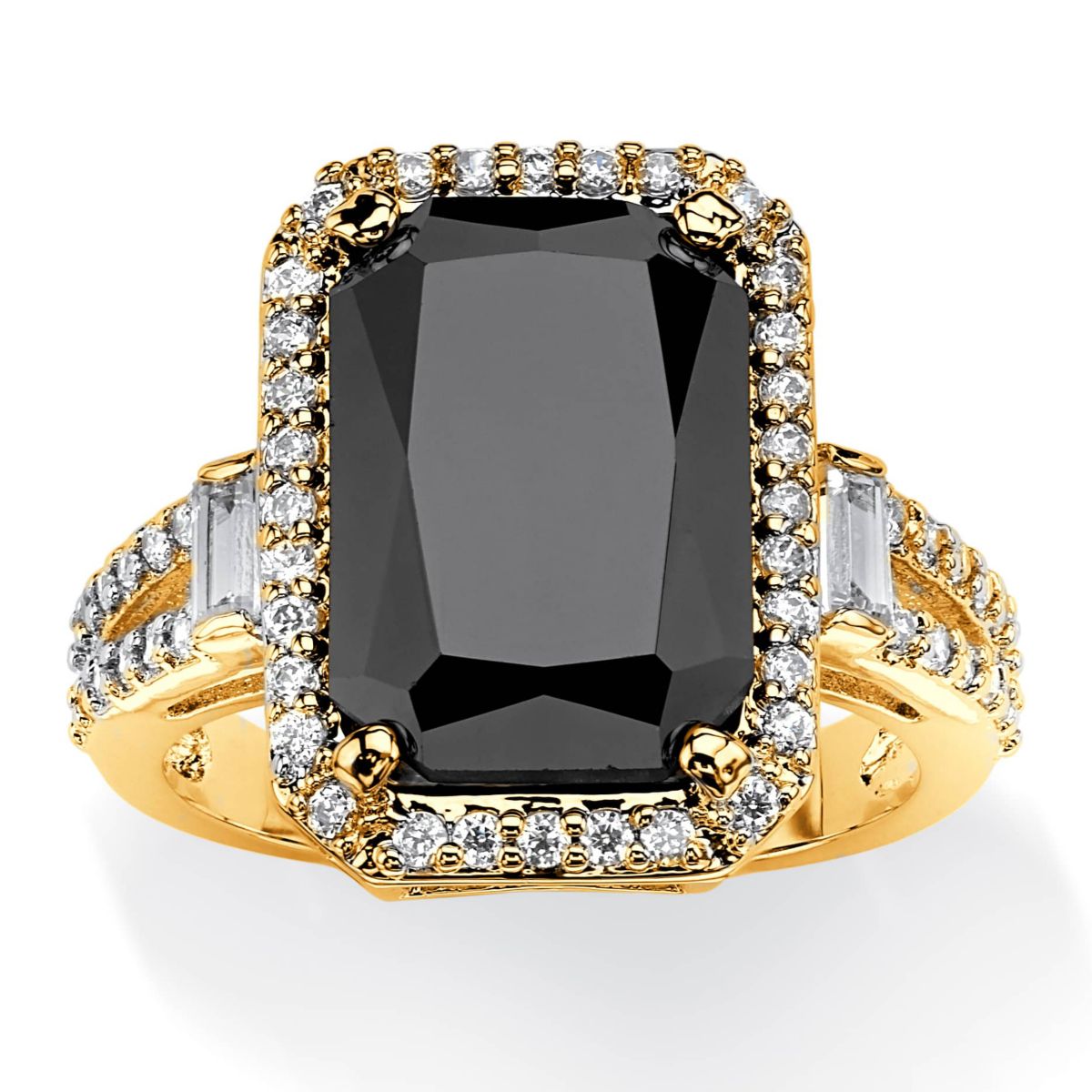 10.34 TCW Emerald Cut Black Cubic Zirconia Yellow Gold-Plated Ring