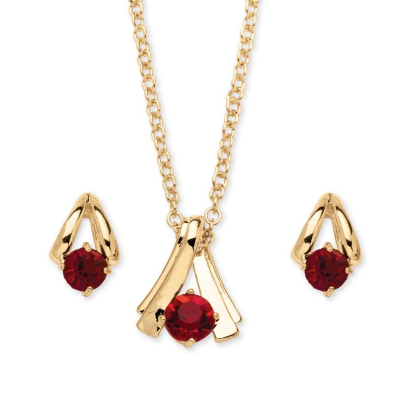 2 Piece Round Birthstone Necklace and Earrings Set in Yellow Goldtone