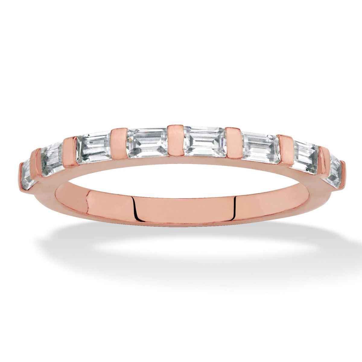 .80 Cttw. Rose Gold-Plated Baguette-Cut Cubic Zirconia Channel-Set Stack Ring