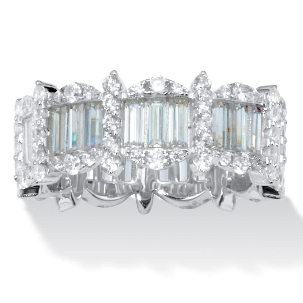 3.53 TCW Baguette Cubic Zirconia Silvertone Eternity Ring