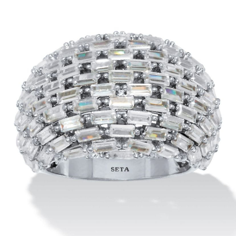 6.06 TCW Cubic Zirconia Silvertone Dome Ring