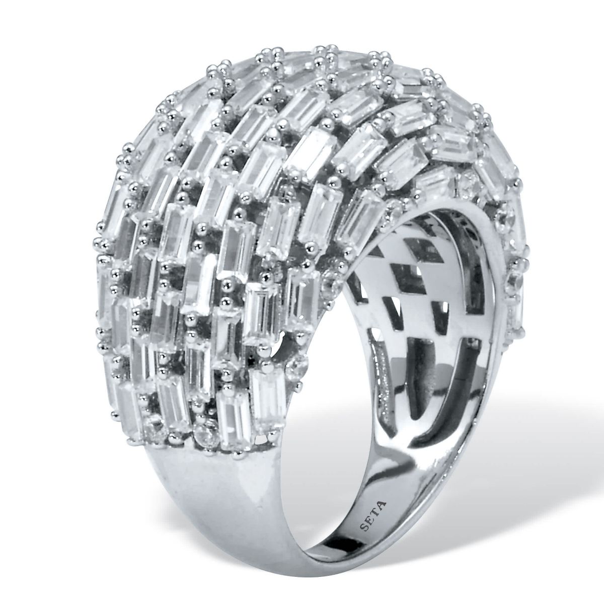 6.06 TCW Cubic Zirconia Silvertone Dome Ring