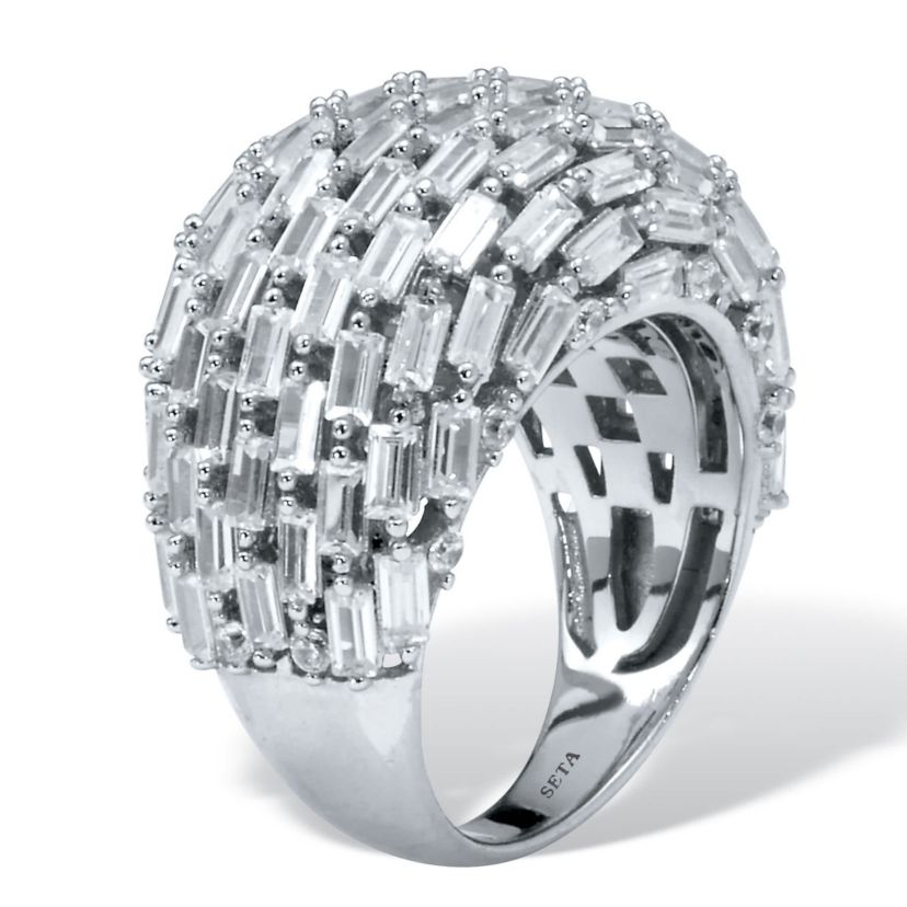 6.06 TCW Cubic Zirconia Silvertone Dome Ring