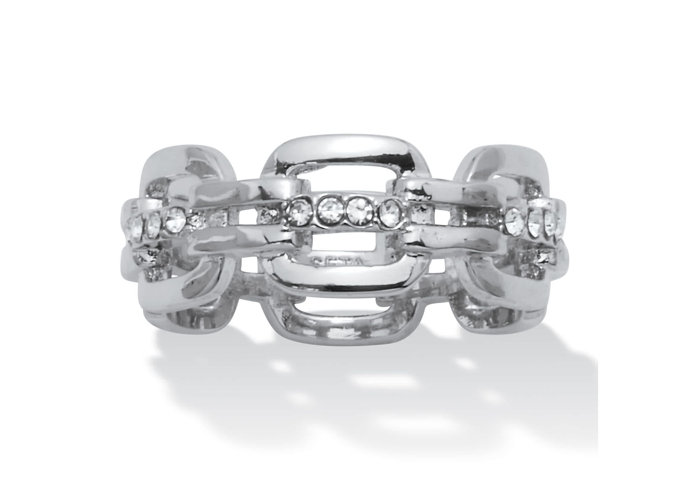 .24 TCW Cubic Zirconia Chic Chain Link Silvertone Ring