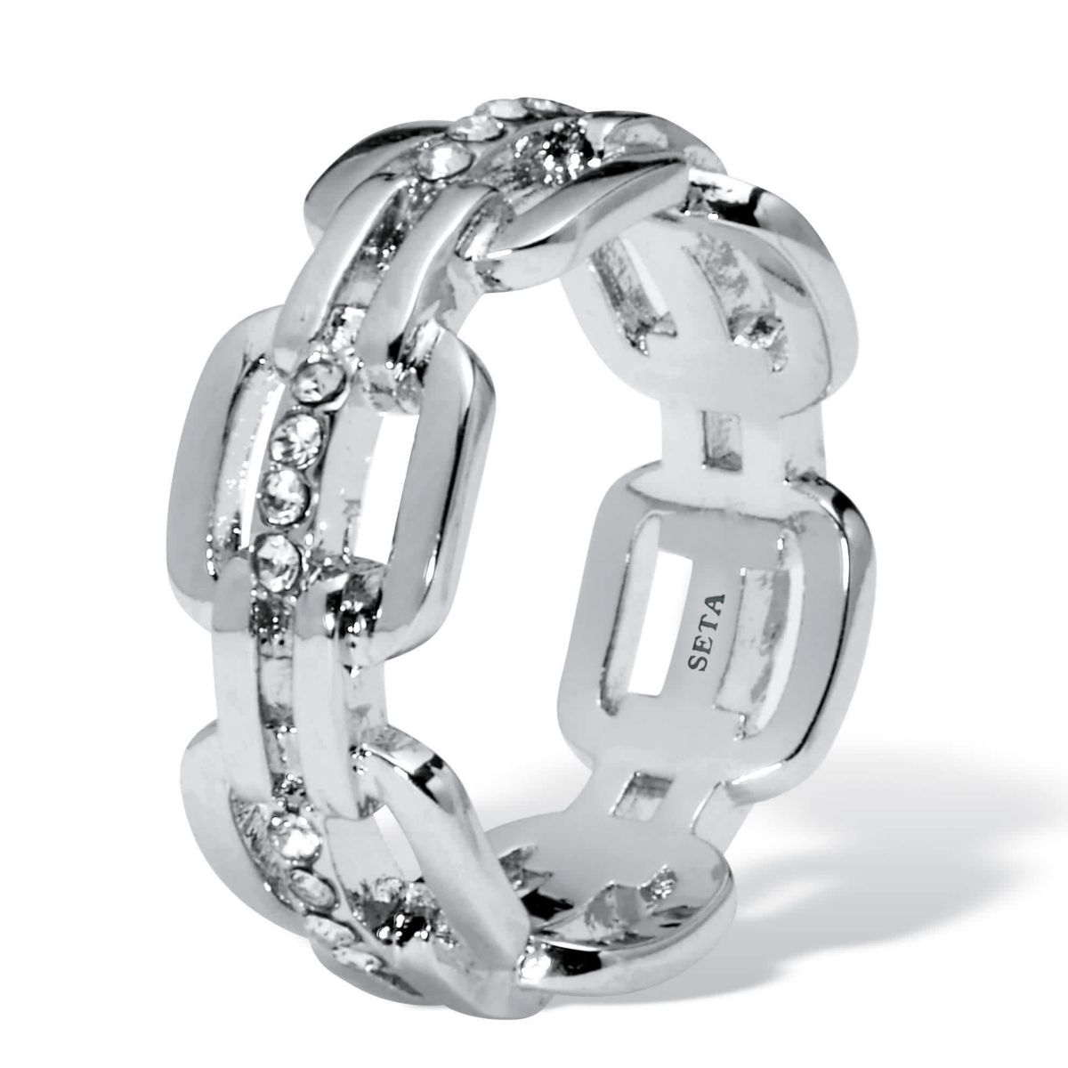 .24 TCW Cubic Zirconia Chic Chain Link Silvertone Ring
