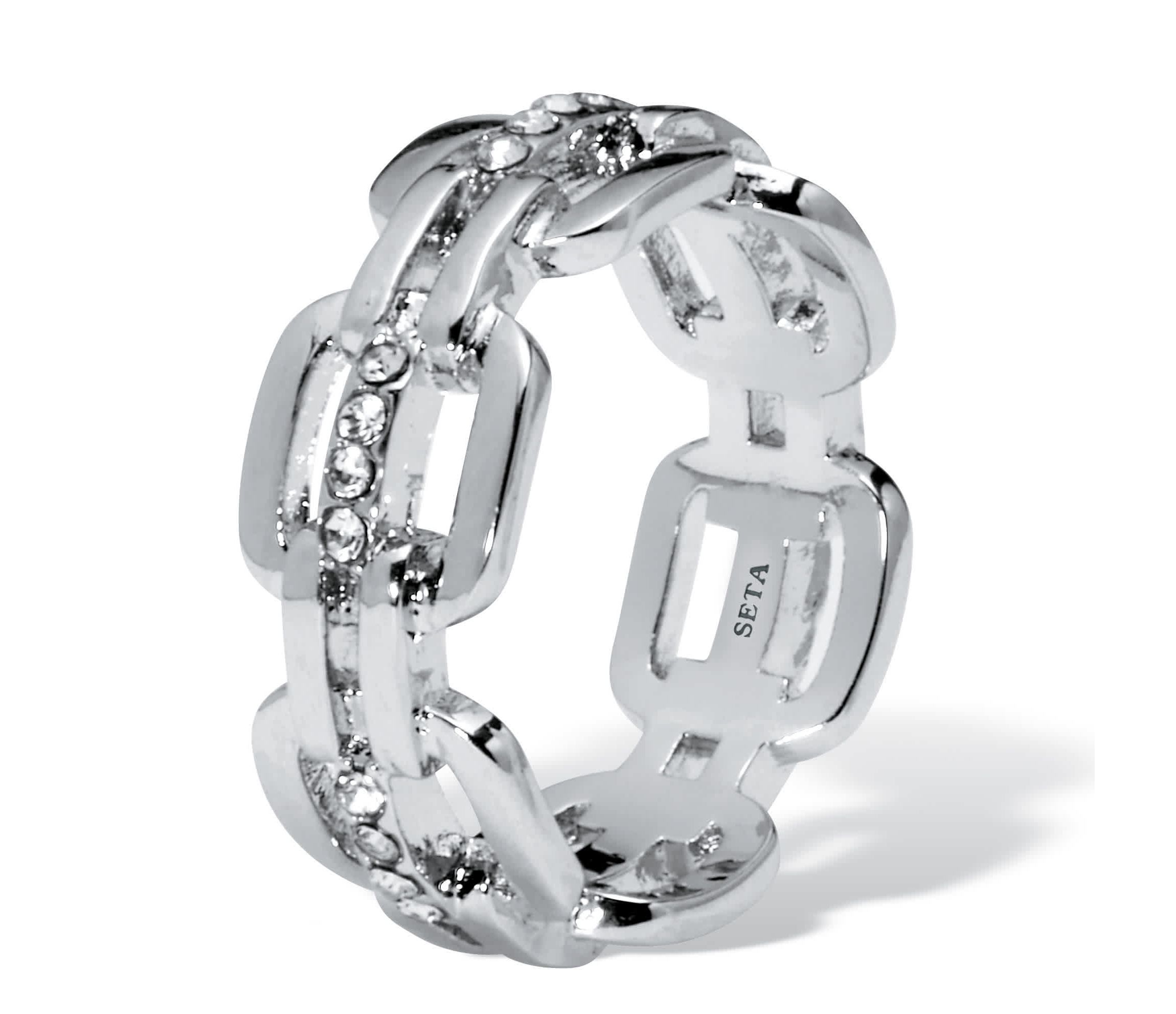.24 TCW Cubic Zirconia Chic Chain Link Silvertone Ring