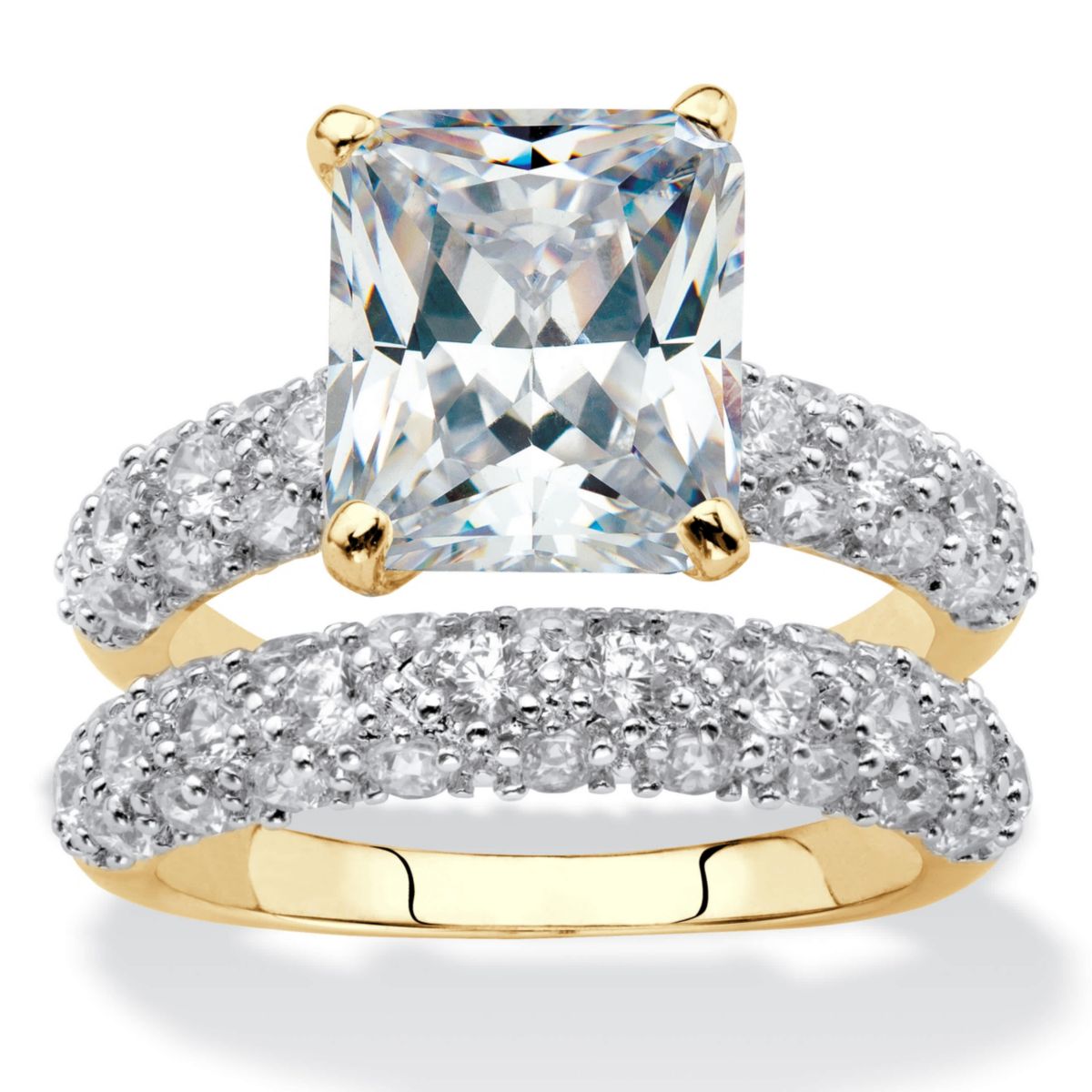 6.50 Cttw. Emerald-Cut Gold-Plated Cubic Zirconia 2-Piece Wedding Ring Set