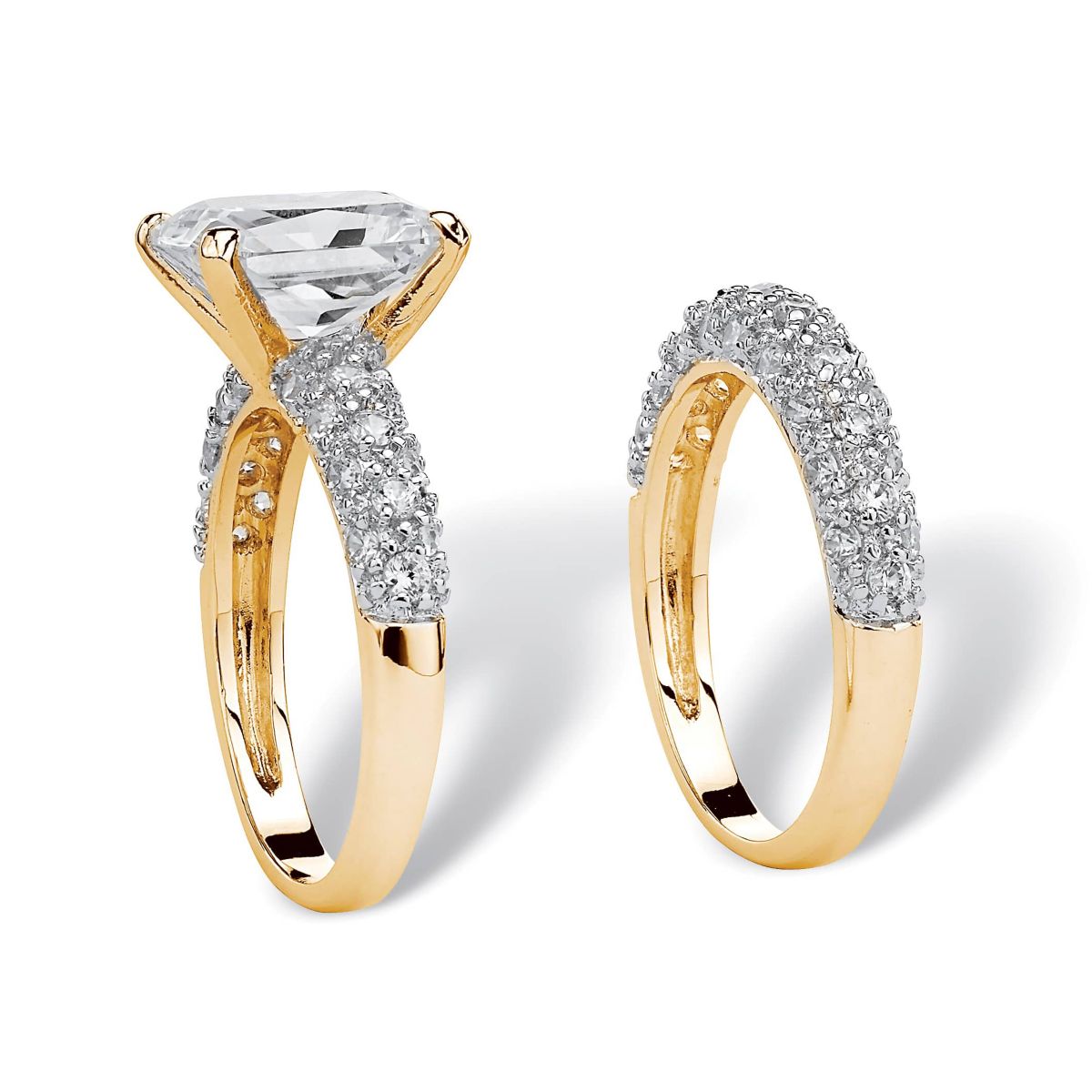 6.50 Cttw. Emerald-Cut Gold-Plated Cubic Zirconia 2-Piece Wedding Ring Set