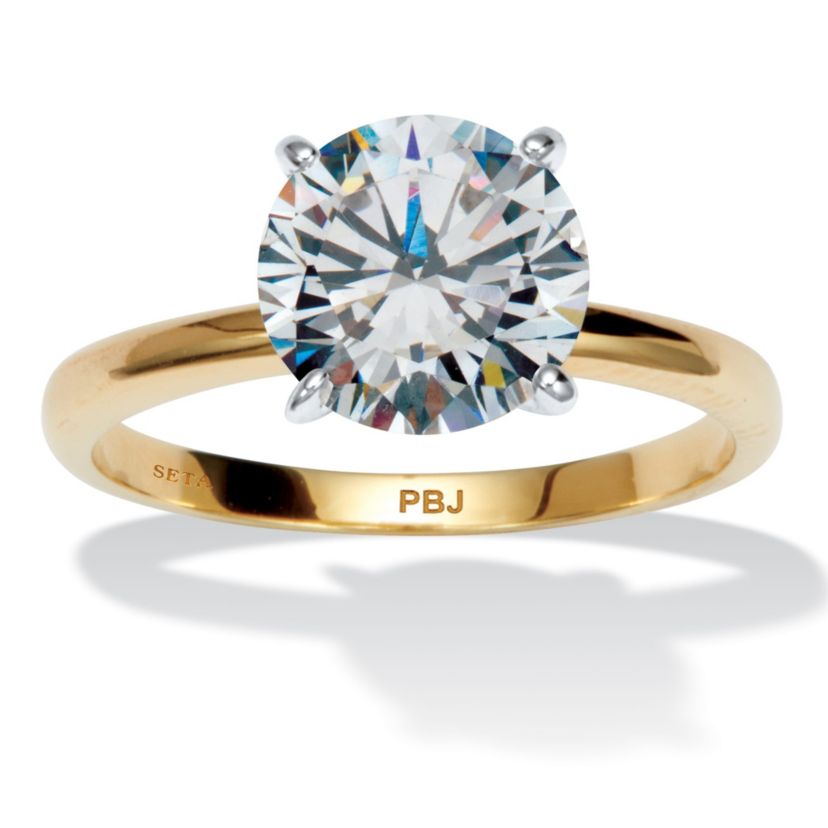 3 TCW Round Cubic Zirconia 14k Gold-plated Solitaire Engagement Ring, Sizes 5-10