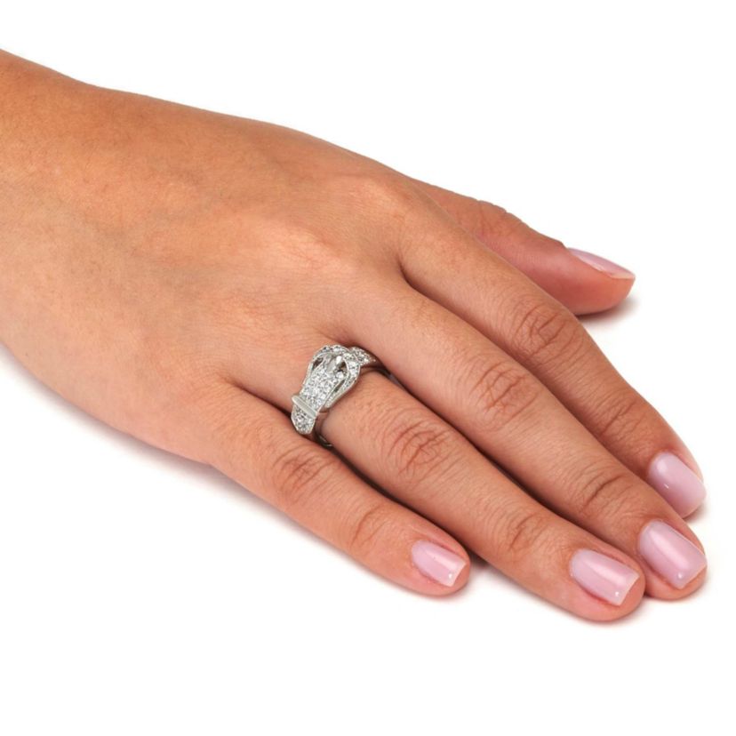 1.02 TCW Silvertone Belt Cubic Zirconia Ring
