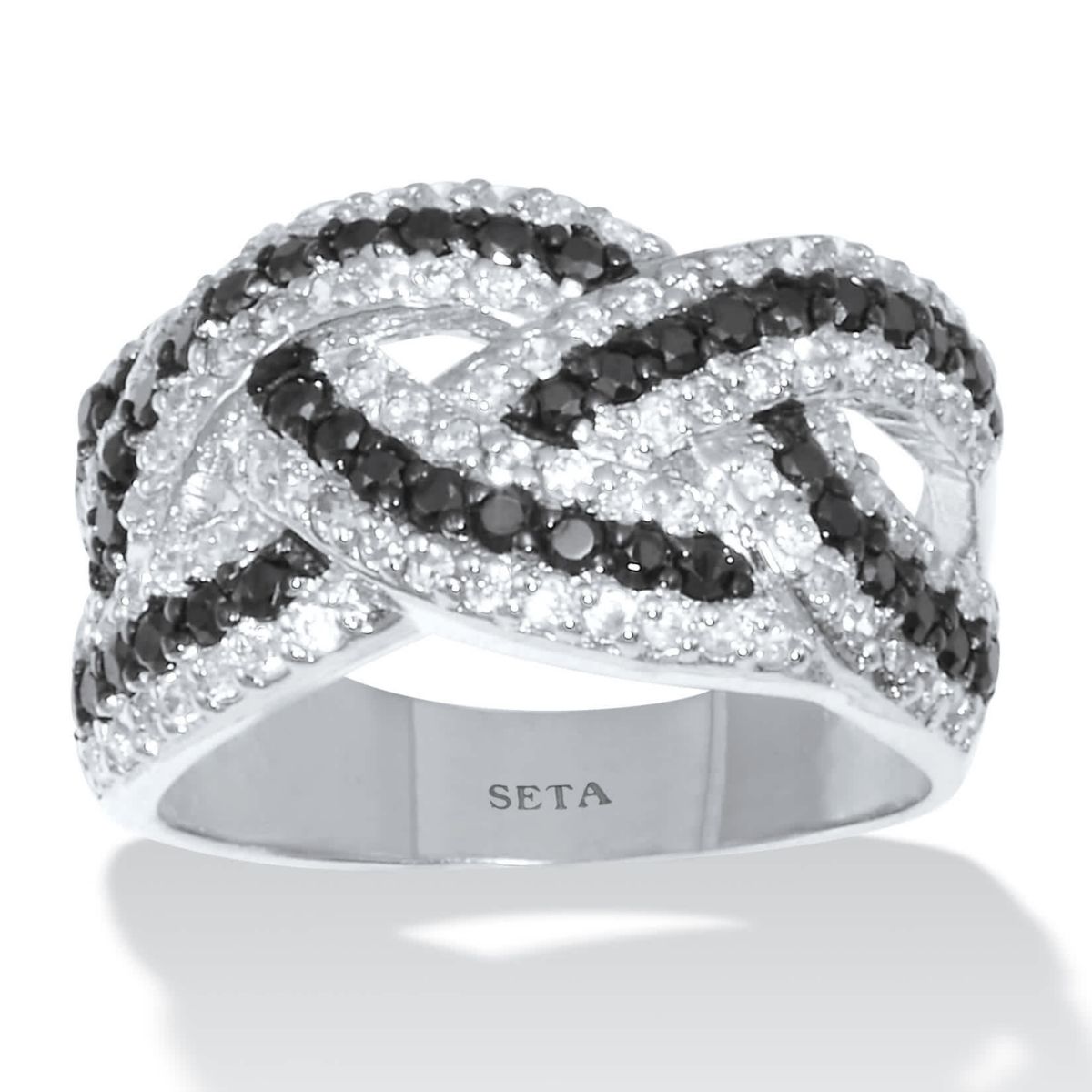 1.79 TCW Cubic Zirconia Black and White Braided Silvertone Ring