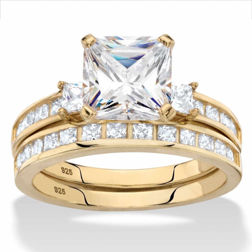 3.62 Cttw 2-Piece 14k Gold Plated .925 Silver Cubic Zirconia Wedding Ring Set