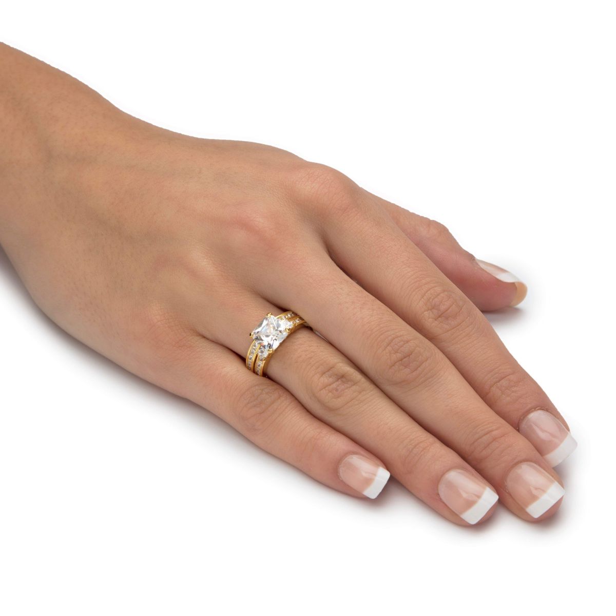 3.62 Cttw 2-Piece 14k Gold Plated .925 Silver Cubic Zirconia Wedding Ring Set