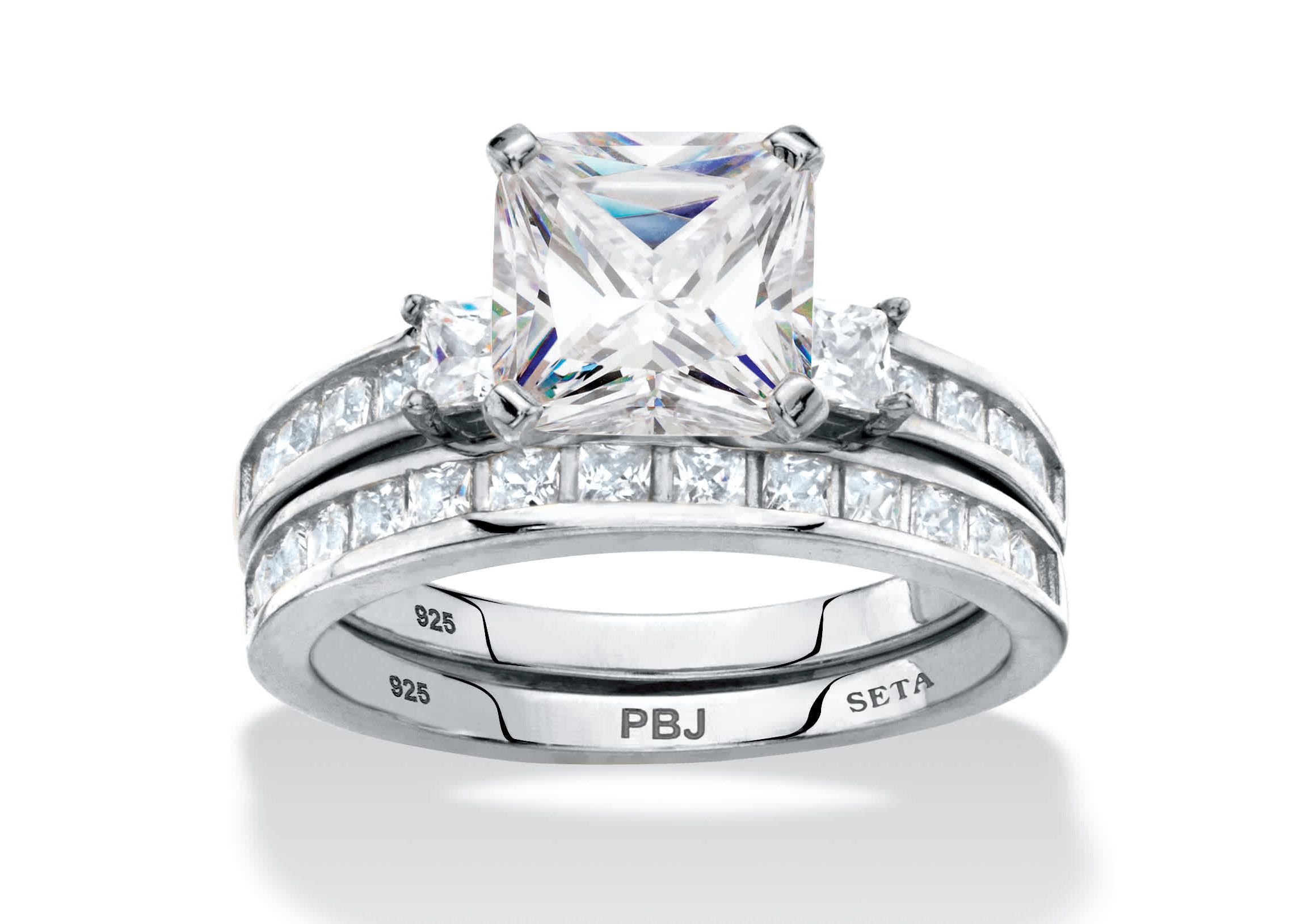 3.62 Cttw 2-Piece Platinum Plated .925 Silver Cubic Zirconia Wedding Ring Set