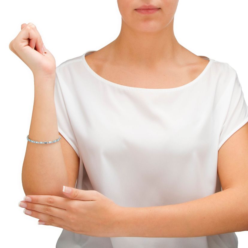 Birthstone Silvertone Tennis Bracelet 7.5"