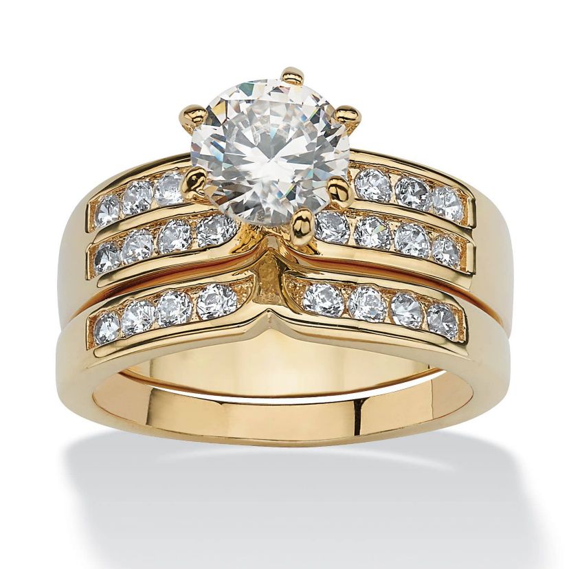 2.89 TCW 2 Piece Round Cubic Zirconia Bridal Ring Set in Yellow Goldtone