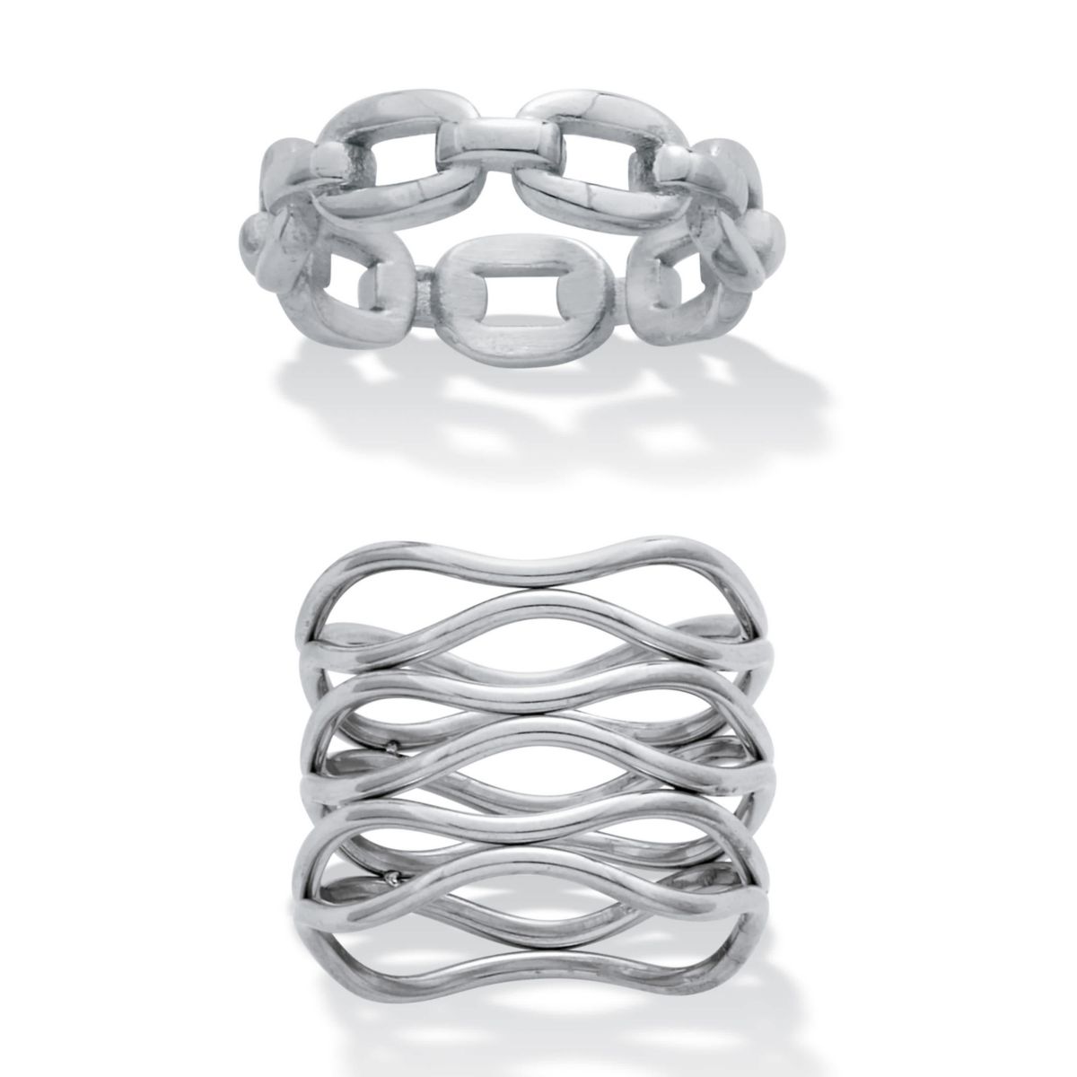 Set of 2 Stainless Steel Weaved and Chain-Link Rings