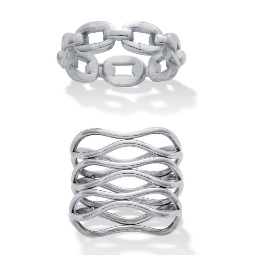 Set of 2 Stainless Steel Weaved and Chain-Link Rings