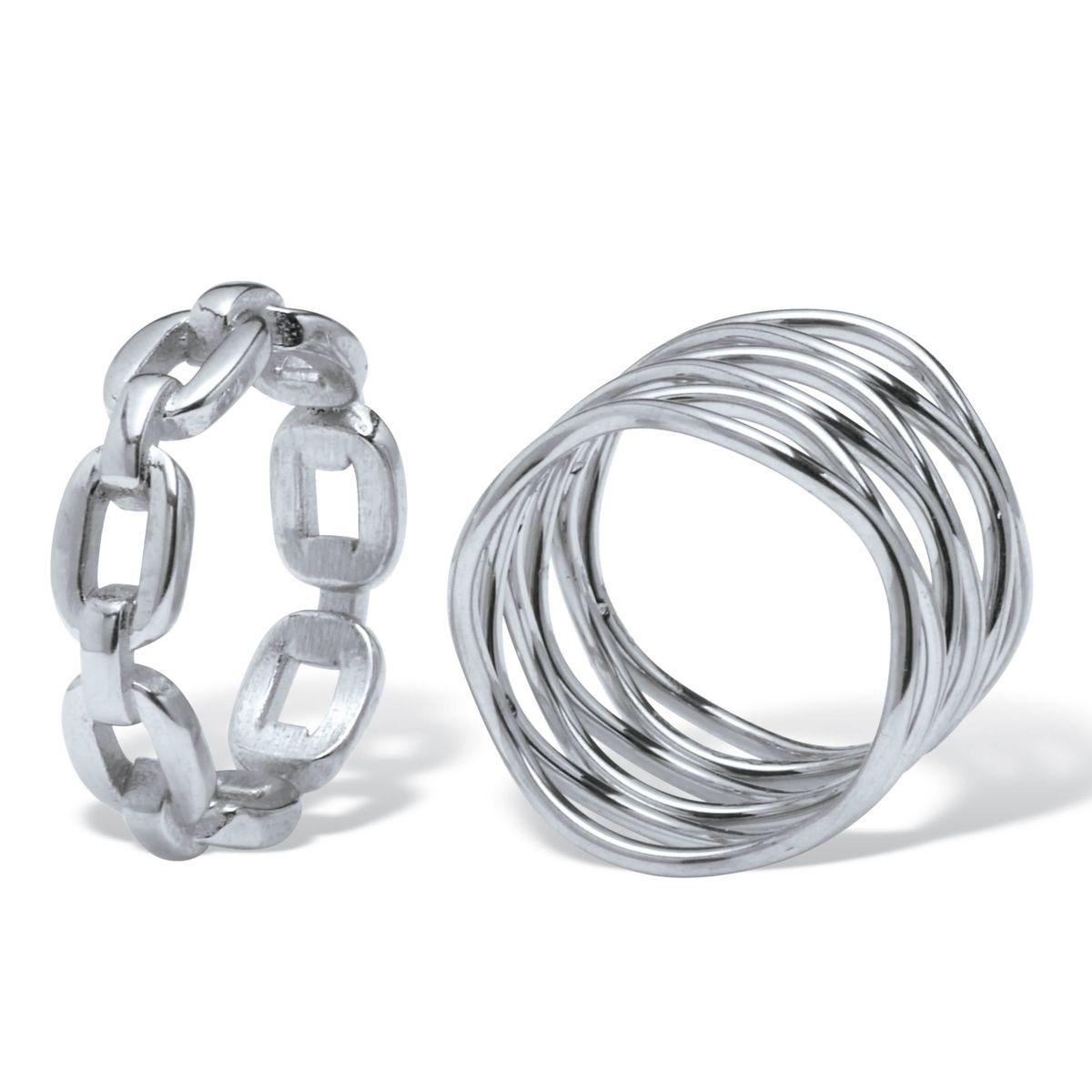 Set of 2 Stainless Steel Weaved and Chain-Link Rings