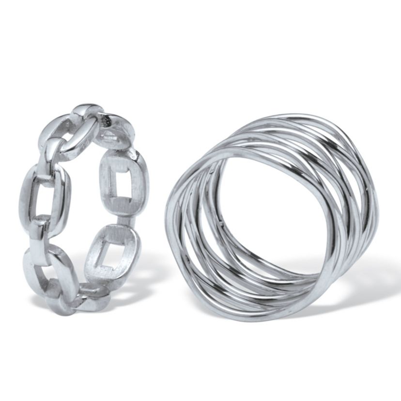 Set of 2 Stainless Steel Weaved and Chain-Link Rings