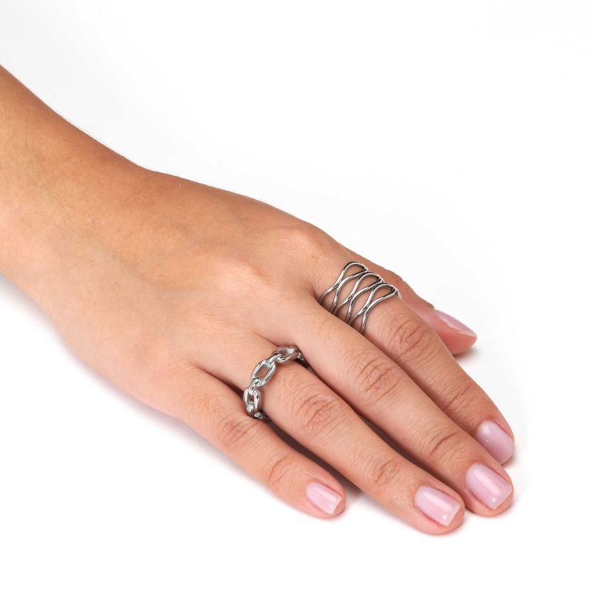 Set of 2 Stainless Steel Weaved and Chain-Link Rings