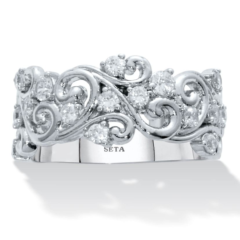 .58 TCW Platinum-Plated Cubic Zirconia Vintage Ring